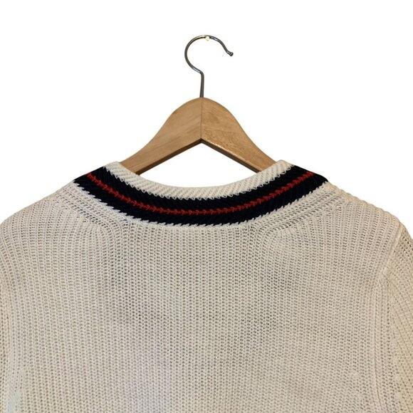 Cabi Womens Ace Pullover 5639 White Red Navy Knit V-Neck Sz M Yacht Tennis Money - Picture 7 of 11
